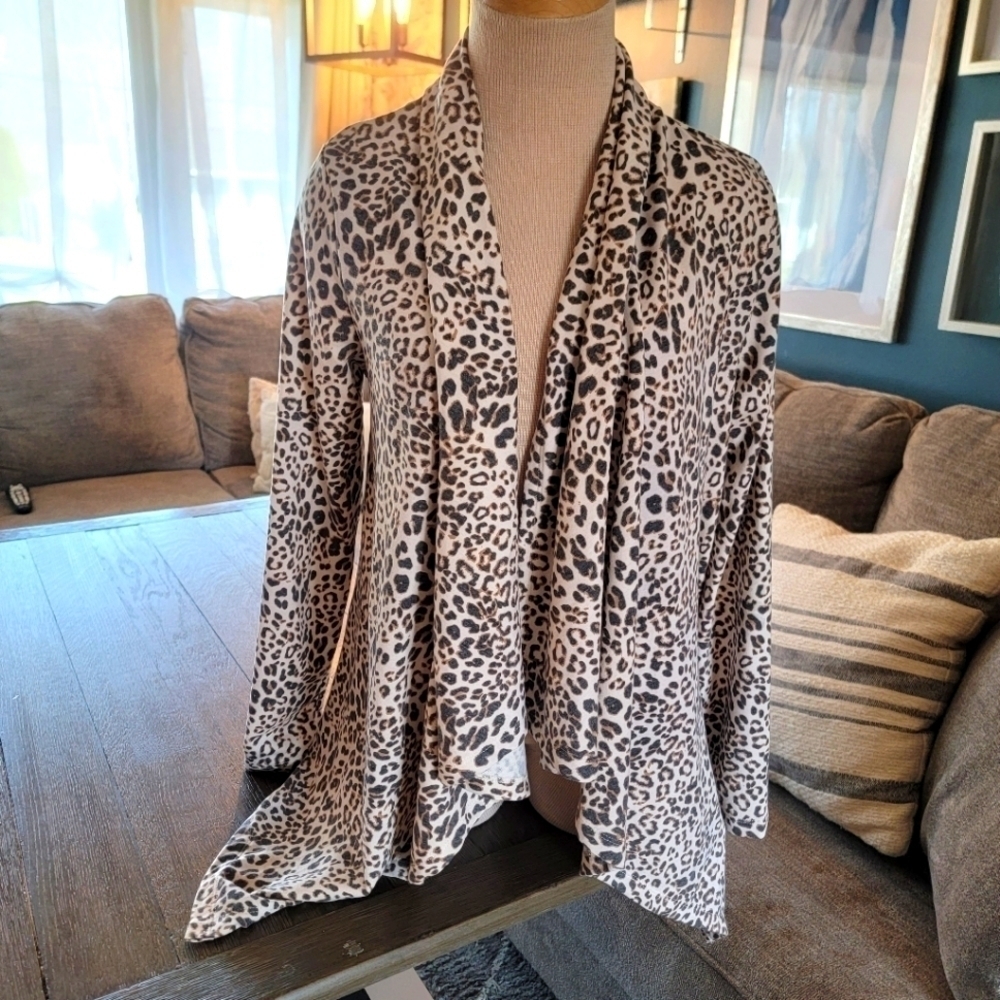 NWT Bobeau Leopard Print Open-front  Cardigan S